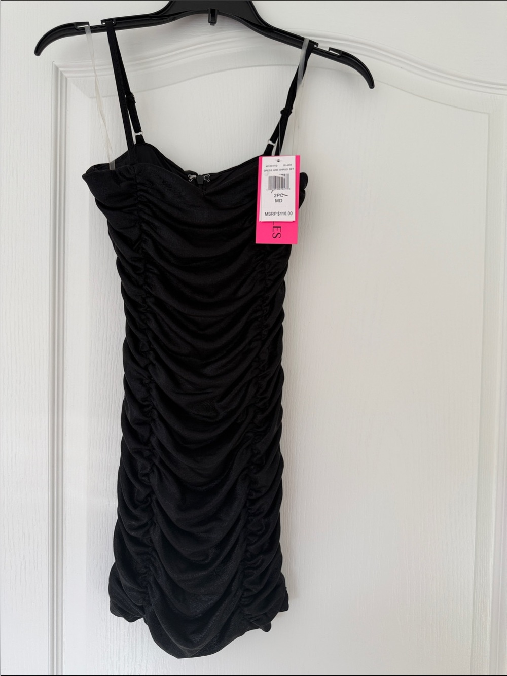 Black Ruched Spaghetti Strap Mini Dress by
